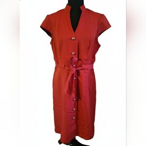 Sweet Elegant Red Button-Front Midi Dress